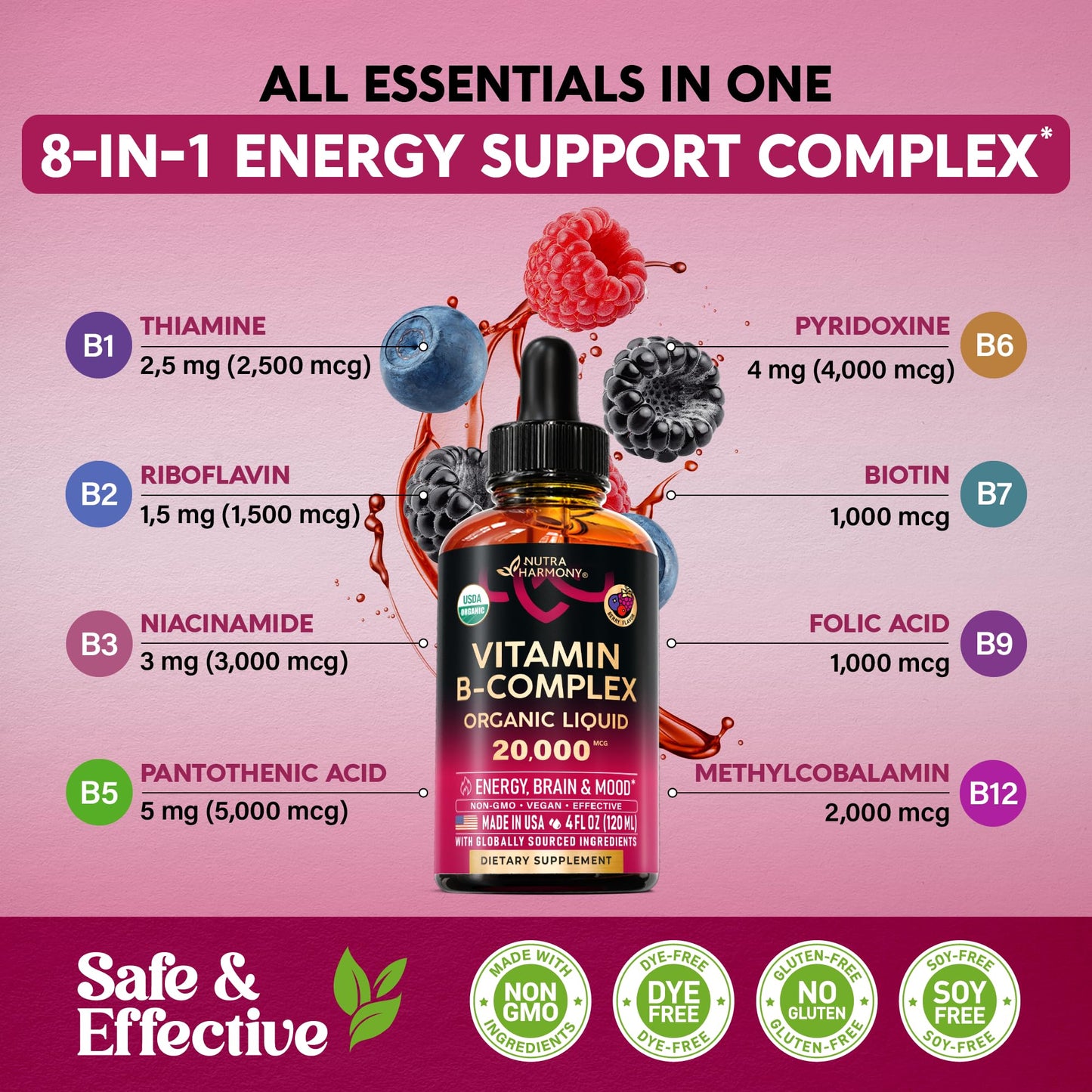 USDA Organic Vitamin B-Complex B5 Pantothenic Acid | B12 Methylcobalamin | B1 Thiamine | B6 Pyridoxine | B7 Biotin | B9 Folic | B3 Niacinamide - PrimeBioHealth - canada supplements