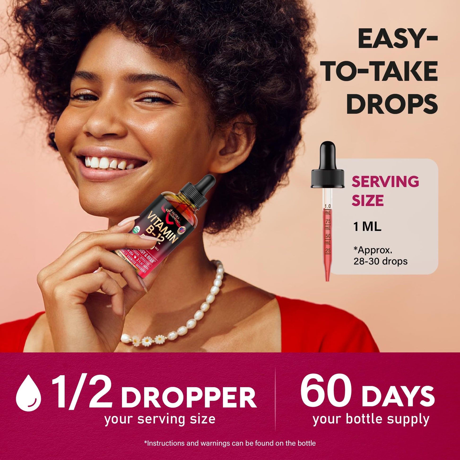 USDA Organic Vitamin B12 Sublingual Drops - 5000 mcg Liquid Vegan Methylcobalamin for Women & Men - Energy Boost, Focus & Mood, Brain Health Support - PrimeBioHealth - canada supplements