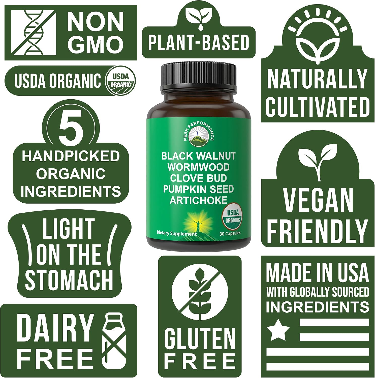 USDA Organic Wormwood Black Walnut Clove Cleanse for Humans. Elimination Detox + Intestinal Support Capsules Supplement for Adults and Kids. Pills with Artichoke and Pumpkin Seed for Added Benefits - PrimeBioHealth - canada supplements