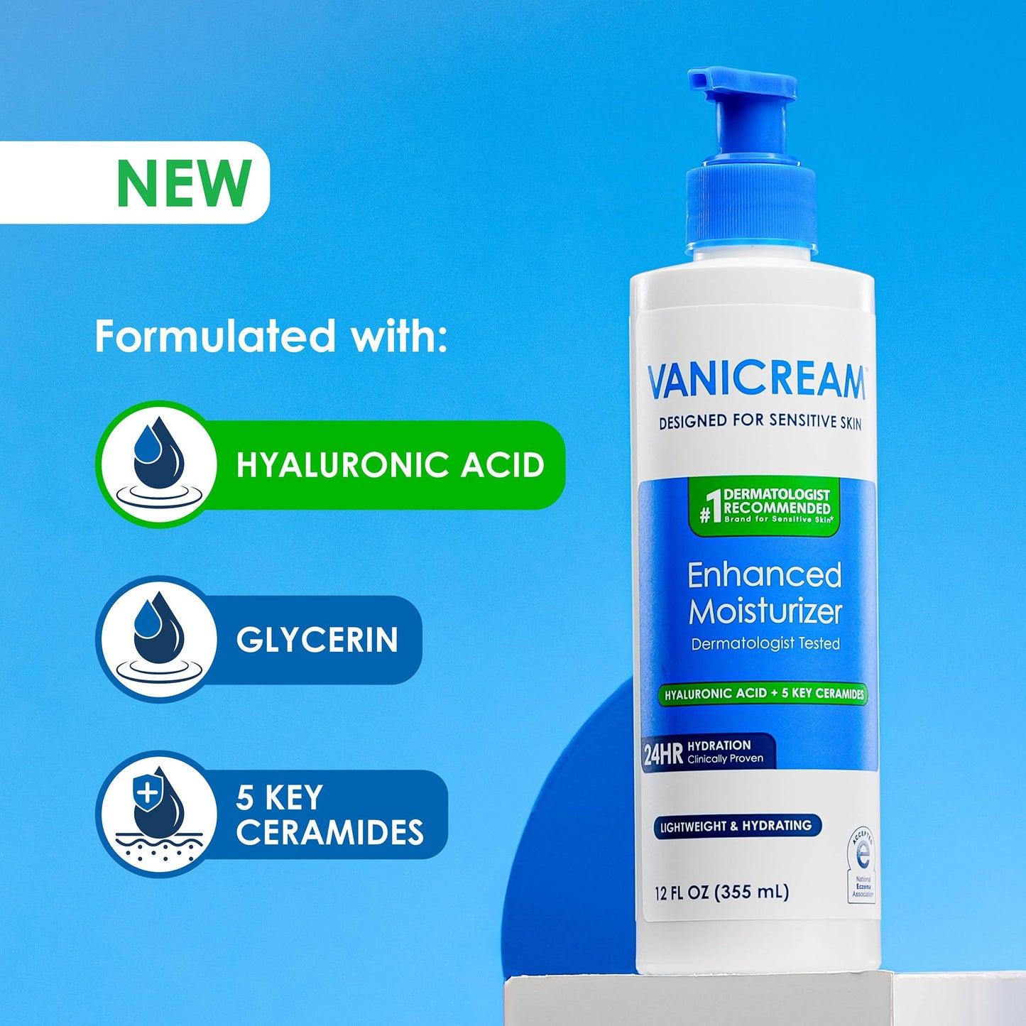 Vanicream Enhanced Moisturizer, 12 fl oz, Formulated without Common Irritants, Body Moisturizer, All-Day Hydration with Hyaluronic Acid - PrimeBioHealth - canada supplements
