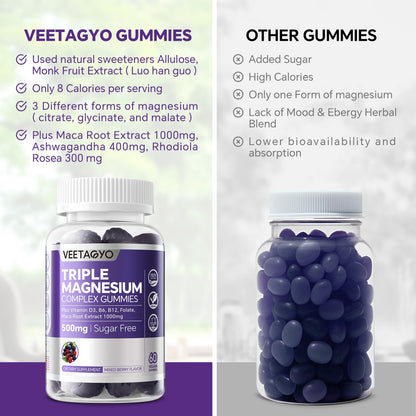VEETAGYO Magnesium Gummies 500mg 400mg | High Absorption, Bone, Nerves, Muscle | 3 Forms of Magnesium Complex Supplement Glycinate,Taurate,Malate - PrimeBioHealth - canada supplements