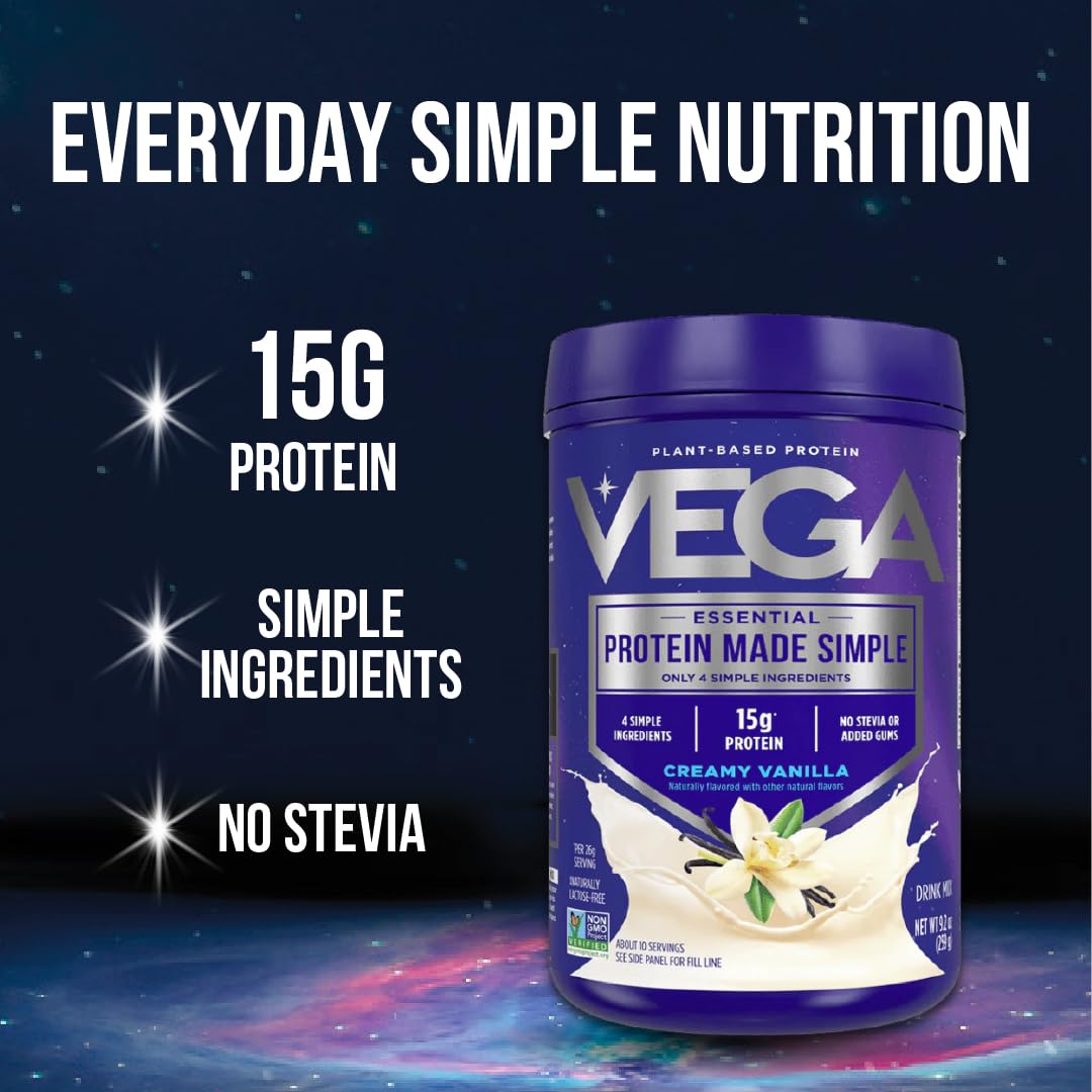 Vega Protein Made Simple - 15g Plant-Based Pea Protein, Chocolate, 10 Servings, Stevia Free, No Artificial Sweeteners or Gums, Non-GMO, Gluten Free, Dairy Free, 9.6oz (Packaging May Vary) - PrimeBioHealth - canada supplements