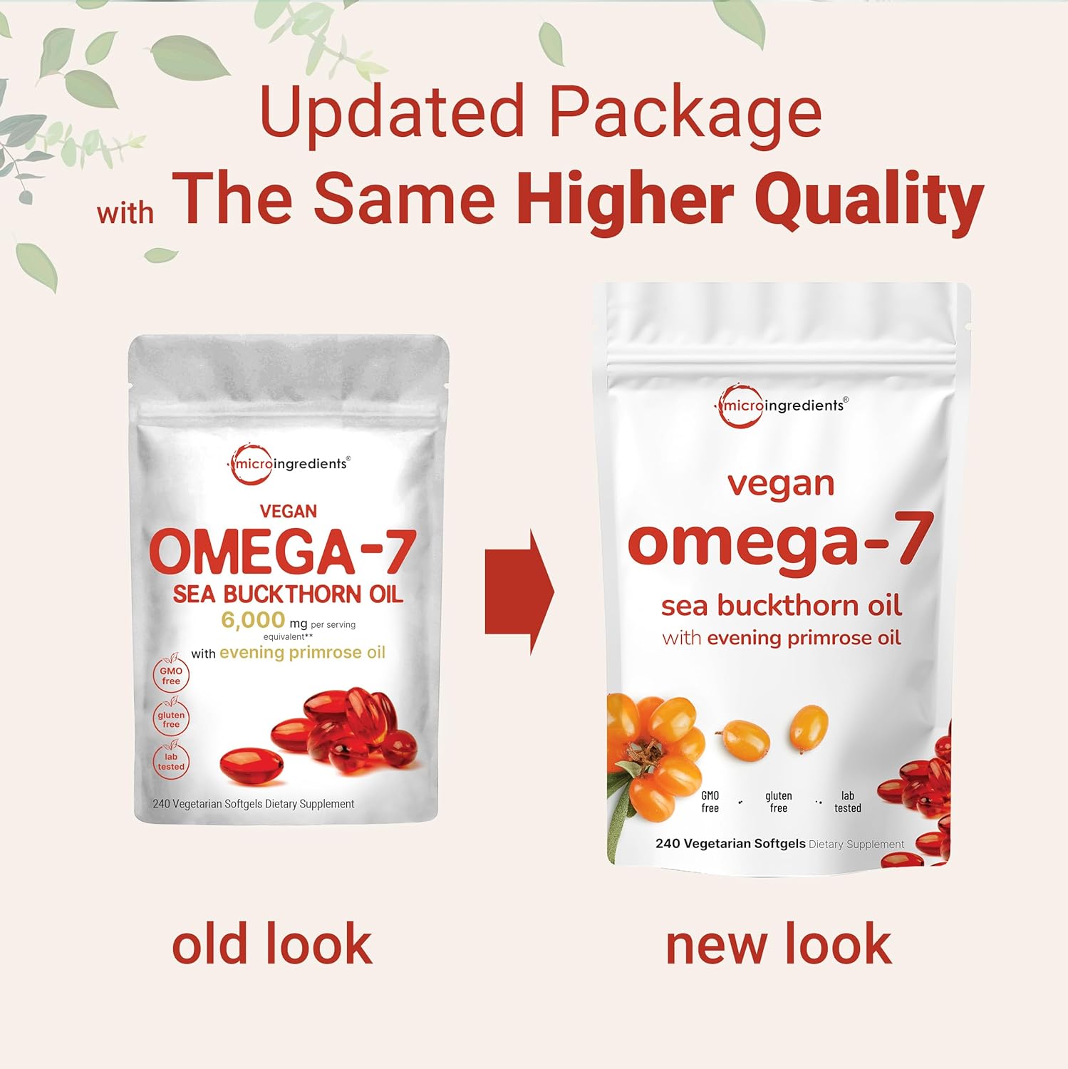 Vegan Omega-7 Sea Buckthorn Oil, 240 Vegetarian Softgels | 2-in-1 with Evening Primrose Oil | Plant Based Botanical Oil Blend | Non-GMO, Gluten, & Carrageenan Free - PrimeBioHealth - canada supplements