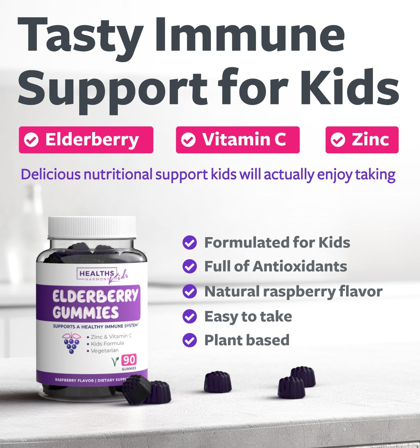 Vegan Sambucus Elderberry Gummies for Adults - Black Elderberry Vitamin C and Zinc Gummies for Daily and Seasonal Wellness - Delicious and Nutritious Immune Support Gummy (1 Month Supply) - PrimeBioHealth - canada supplements