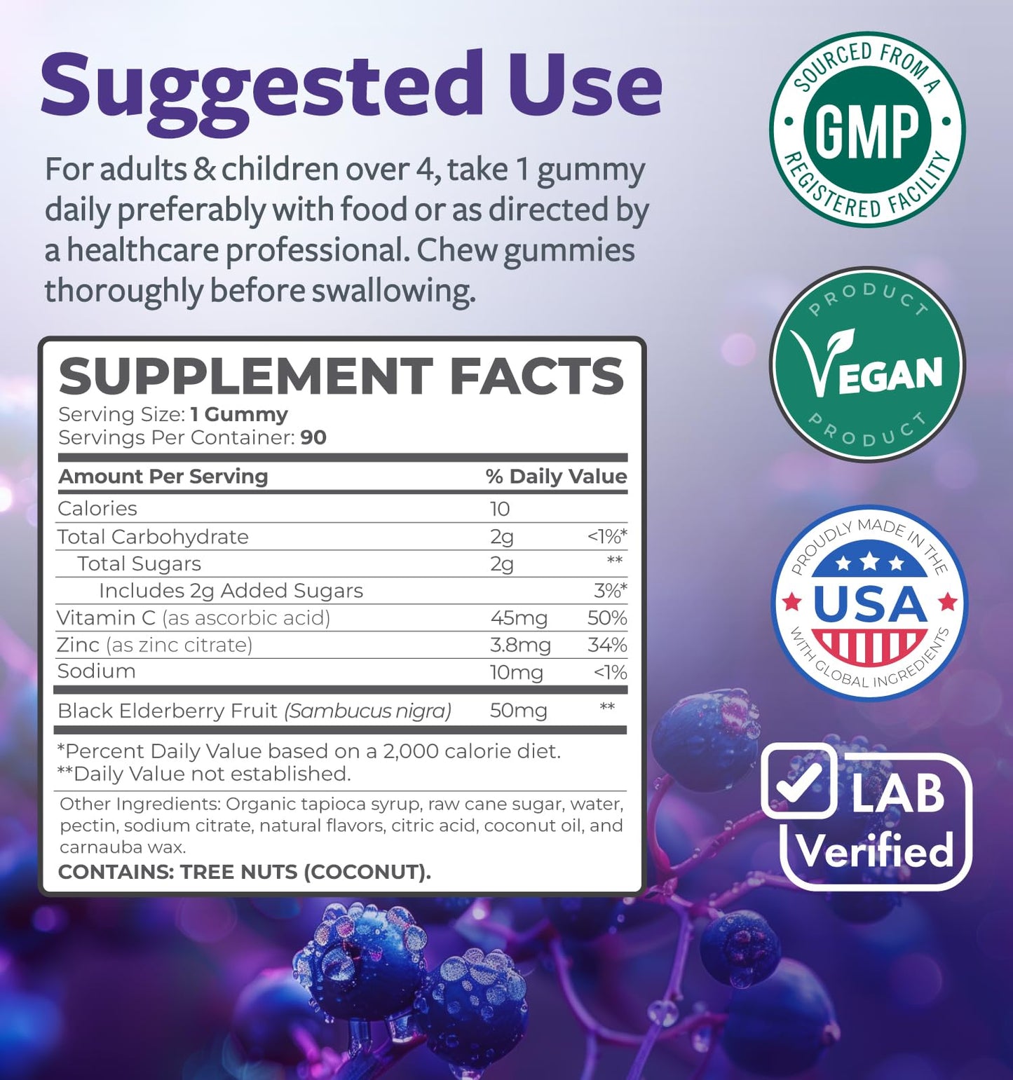 Vegan Sambucus Elderberry Gummies for Adults - Black Elderberry Vitamin C and Zinc Gummies for Daily and Seasonal Wellness - Delicious and Nutritious Immune Support Gummy (1 Month Supply) - PrimeBioHealth - canada supplements