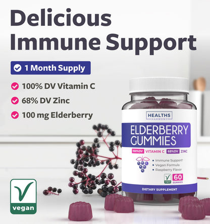 Vegan Sambucus Elderberry Gummies for Adults - Black Elderberry Vitamin C and Zinc Gummies for Daily and Seasonal Wellness - Delicious and Nutritious Immune Support Gummy (1 Month Supply) - PrimeBioHealth - canada supplements