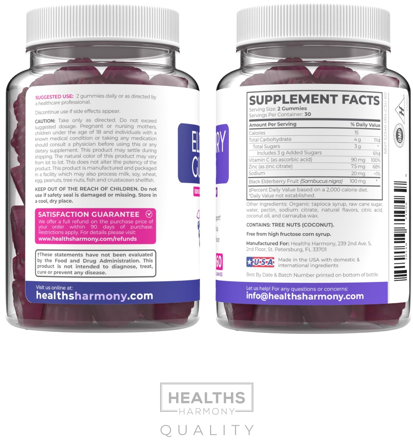 Vegan Sambucus Elderberry Gummies for Adults - Black Elderberry Vitamin C and Zinc Gummies for Daily and Seasonal Wellness - Delicious and Nutritious Immune Support Gummy (1 Month Supply) - PrimeBioHealth - canada supplements