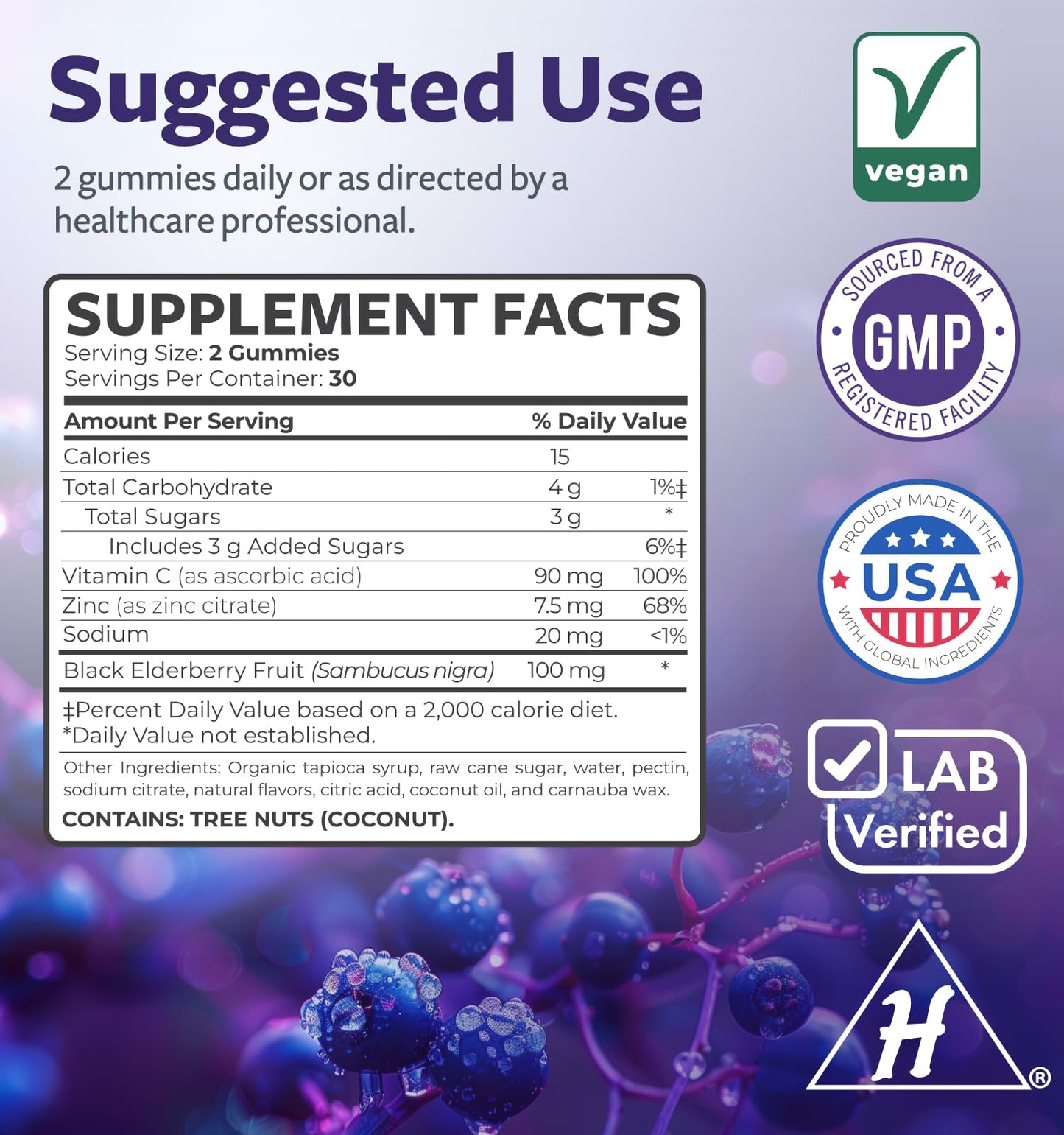 Vegan Sambucus Elderberry Gummies for Adults - Black Elderberry Vitamin C and Zinc Gummies for Daily and Seasonal Wellness - Delicious and Nutritious Immune Support Gummy (1 Month Supply) - PrimeBioHealth - canada supplements