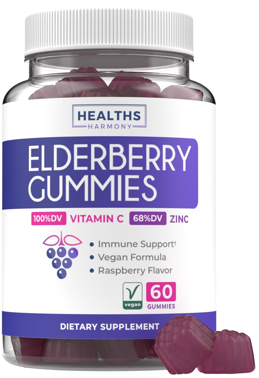 Vegan Sambucus Elderberry Gummies for Adults - Black Elderberry Vitamin C and Zinc Gummies for Daily and Seasonal Wellness - Delicious and Nutritious Immune Support Gummy (1 Month Supply) - PrimeBioHealth - canada supplements