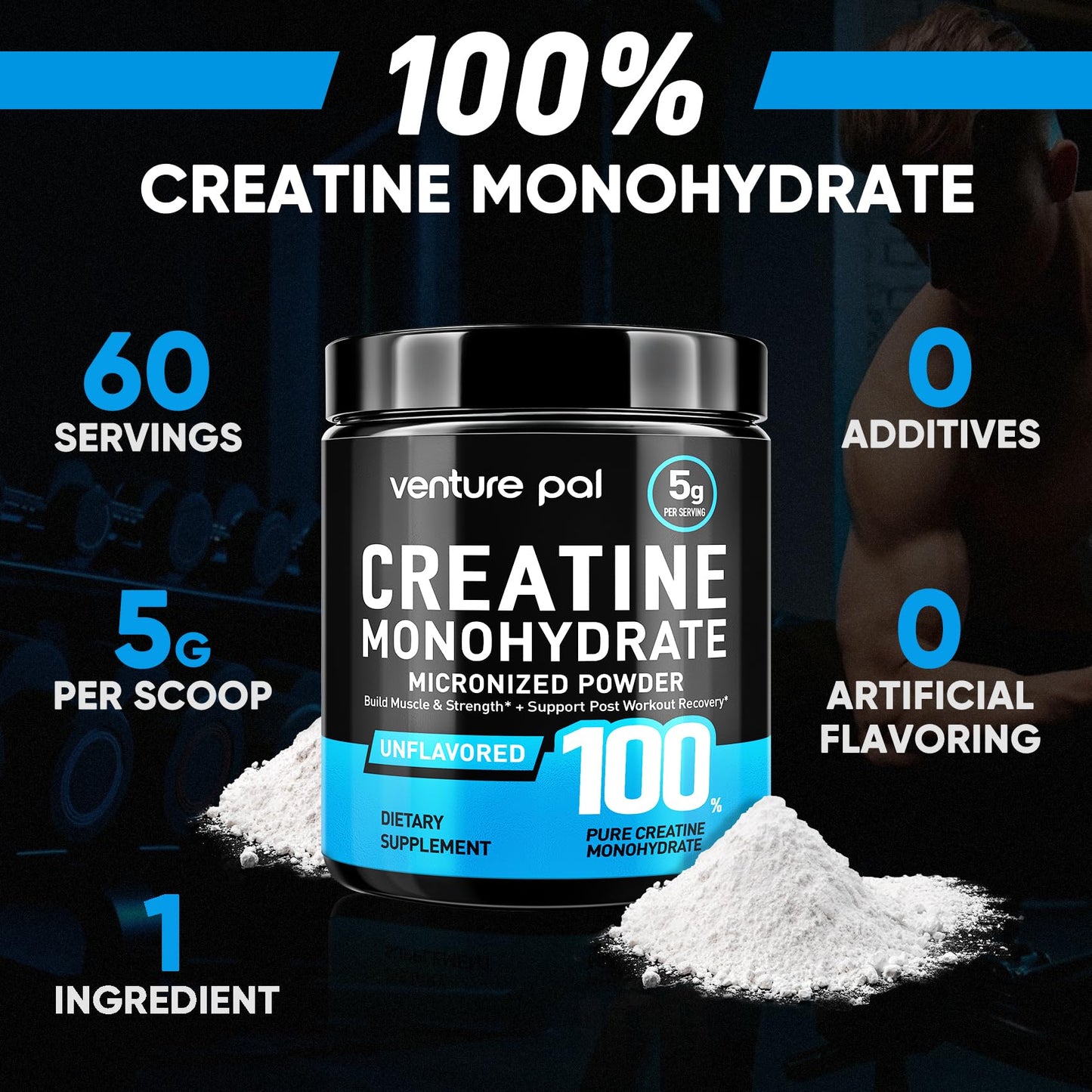 Venture Pal 100% Pure Micronized Creatine Monohydrate Powder, Unflavored Creatine for Women & Men, Vegan, Keto, Gluten Free, 5 g (5000mg) per Serving - PrimeBioHealth - canada supplements