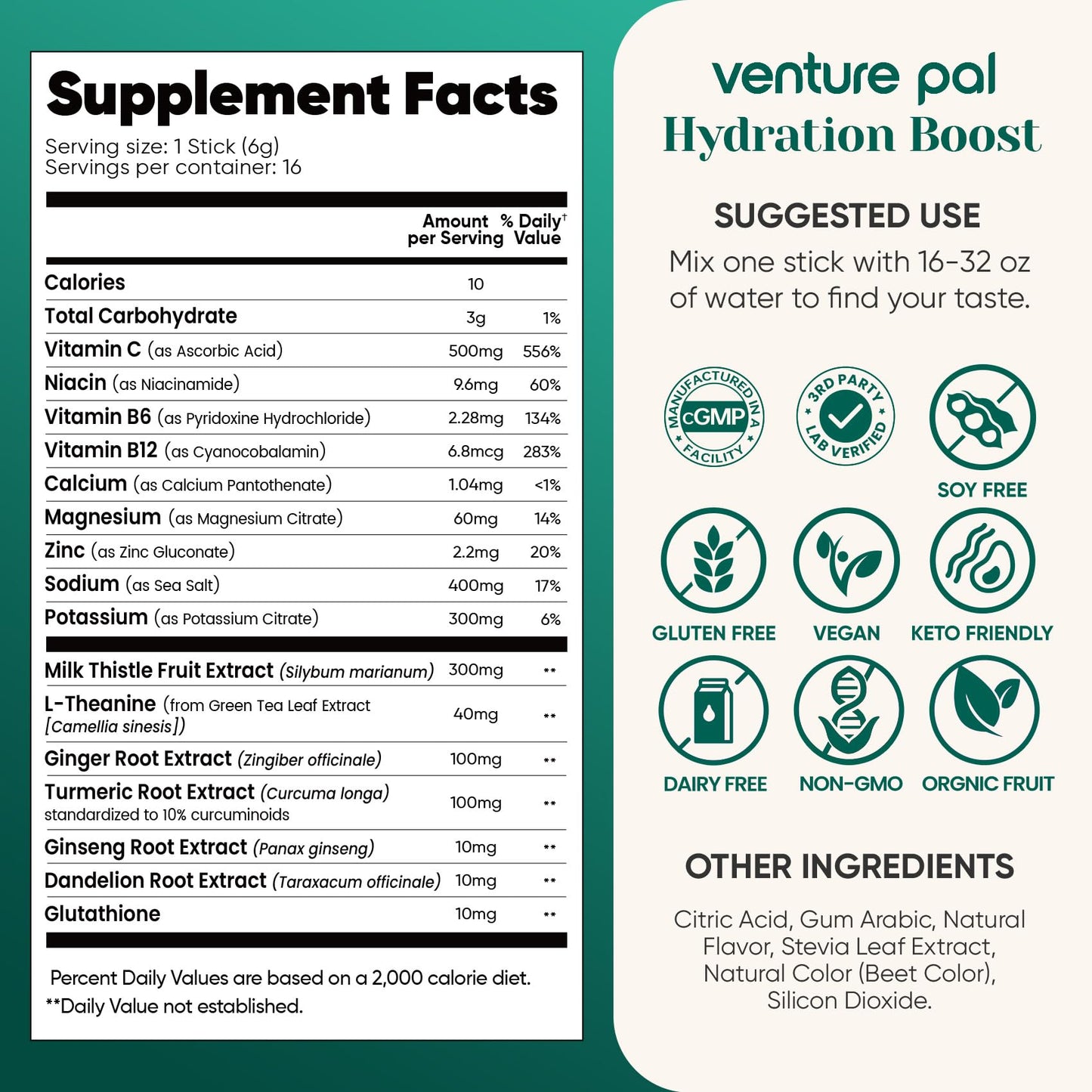 Venture Pal Hydration Packets + Liver Support- Liquid Daily IV Electrolyte Powder Packets with 7 Electrolytes & 5 Vitamins, Milk Thistle + L-Theanine | Sugar-Free - PrimeBioHealth - canada supplements