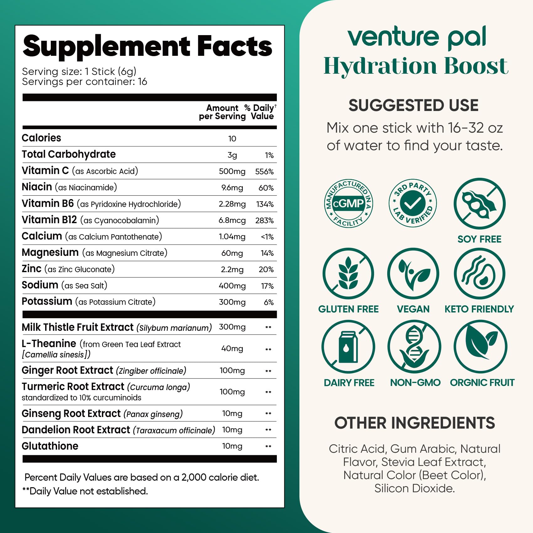Venture Pal Hydration Packets + Liver Support- Liquid Daily IV Electrolyte Powder Packets with 7 Electrolytes & 5 Vitamins, Milk Thistle + L-Theanine | Sugar-Free - PrimeBioHealth - canada supplements