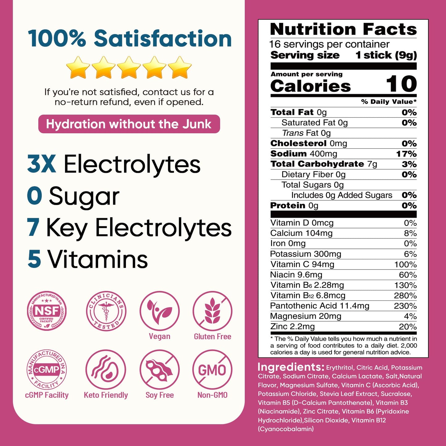 Venture Pal Sugar Free Electrolyte Powder Packets - Liquid Daily IV Hydration Packets | Electrolytes Drink Mix with 5 Vitamins & 7 Electrolytes | Keto Friendly | Non-GMO | Certified Vegan | 16 Sticks - PrimeBioHealth - canada supplements