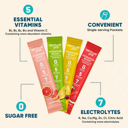 Venture Pal Sugar Free Electrolyte Powder Packets - Liquid Daily IV Hydration Packets for Rapid Rehydration | 7 Electrolytes & 5 Vitamins | Keto Friendly - PrimeBioHealth - canada supplements