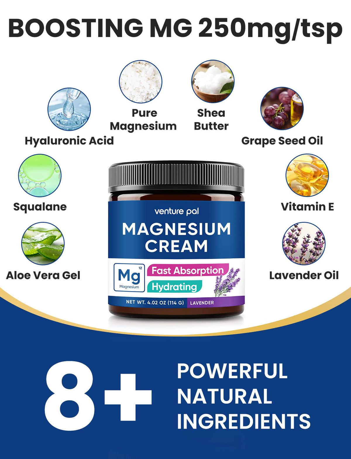 Venture Pal Topical Magnesium Cream, Fast-Absorbing Magnesium Moisturizing Lotion with Coconut Oil - PrimeBioHealth - canada supplements