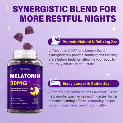 Veyttisy Melatonin 30mg Gummies for Adults - Sugar Free Melatonin Gummies Maximum Strength with Magnesium, B6, GABA & Botanical Blend - Non-Habit Forming,Vegan - PrimeBioHealth - canada supplements