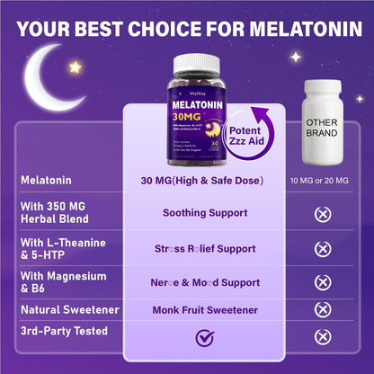 Veyttisy Melatonin 30mg Gummies for Adults - Sugar Free Melatonin Gummies Maximum Strength with Magnesium, B6, GABA & Botanical Blend - Non-Habit Forming,Vegan - PrimeBioHealth - canada supplements