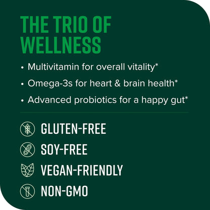 Vibrant Health, Trilogy Vegan, Probiotic Multivitamin with an Essential Blend of Omega-3 from Vegan Algal Oil, Vitamin A, B12, C, D3, E - PrimeBioHealth - canada supplements