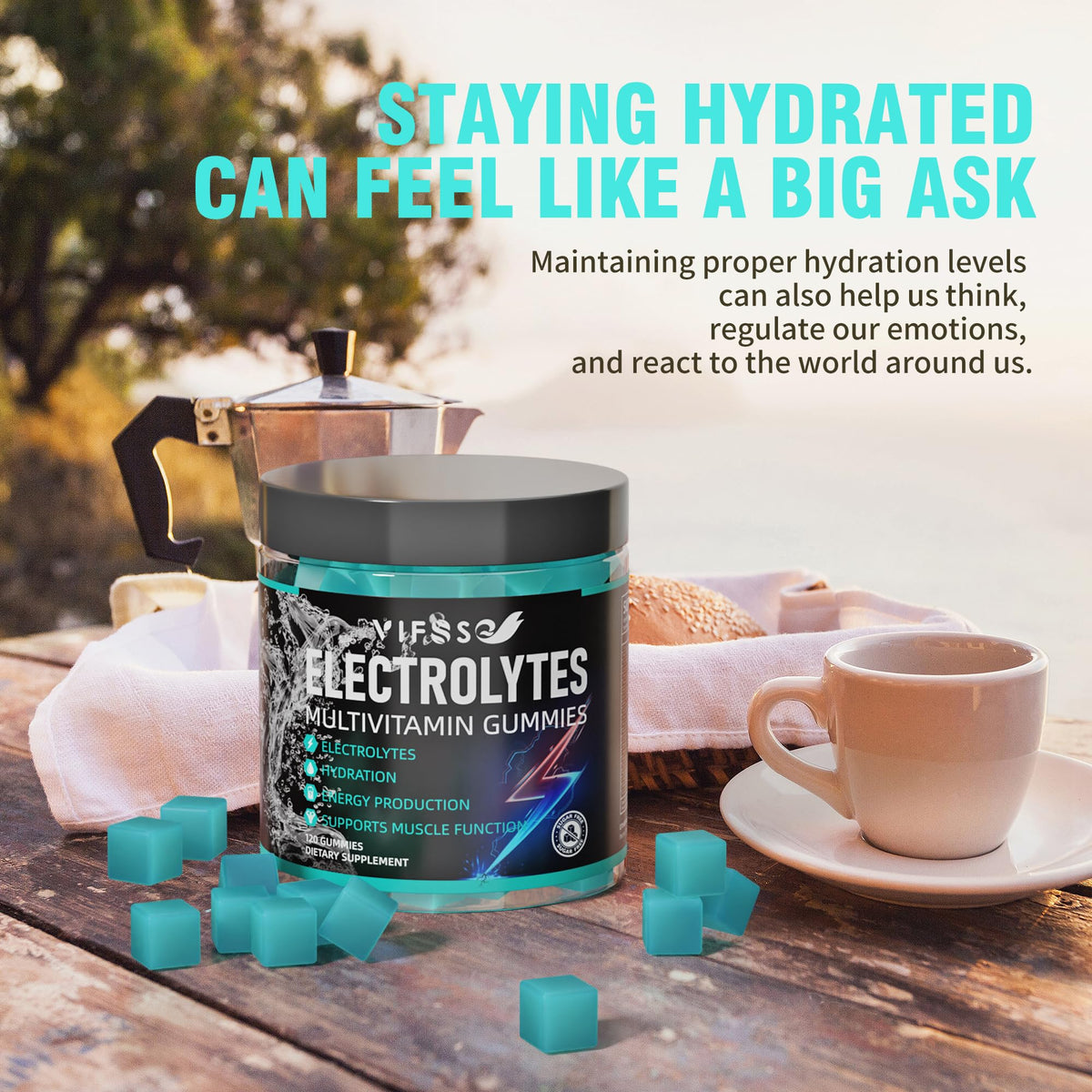 VIFSSG Electrolytes Gummies No Sugar, 120 Chewable Electrolyte Gummies with 6 Electrolytes for Runners and Endurance Sports, Refreshing Blue Raspberry, Hydration Electrolyte Chews, 1 Pack - PrimeBioHealth - canada supplements