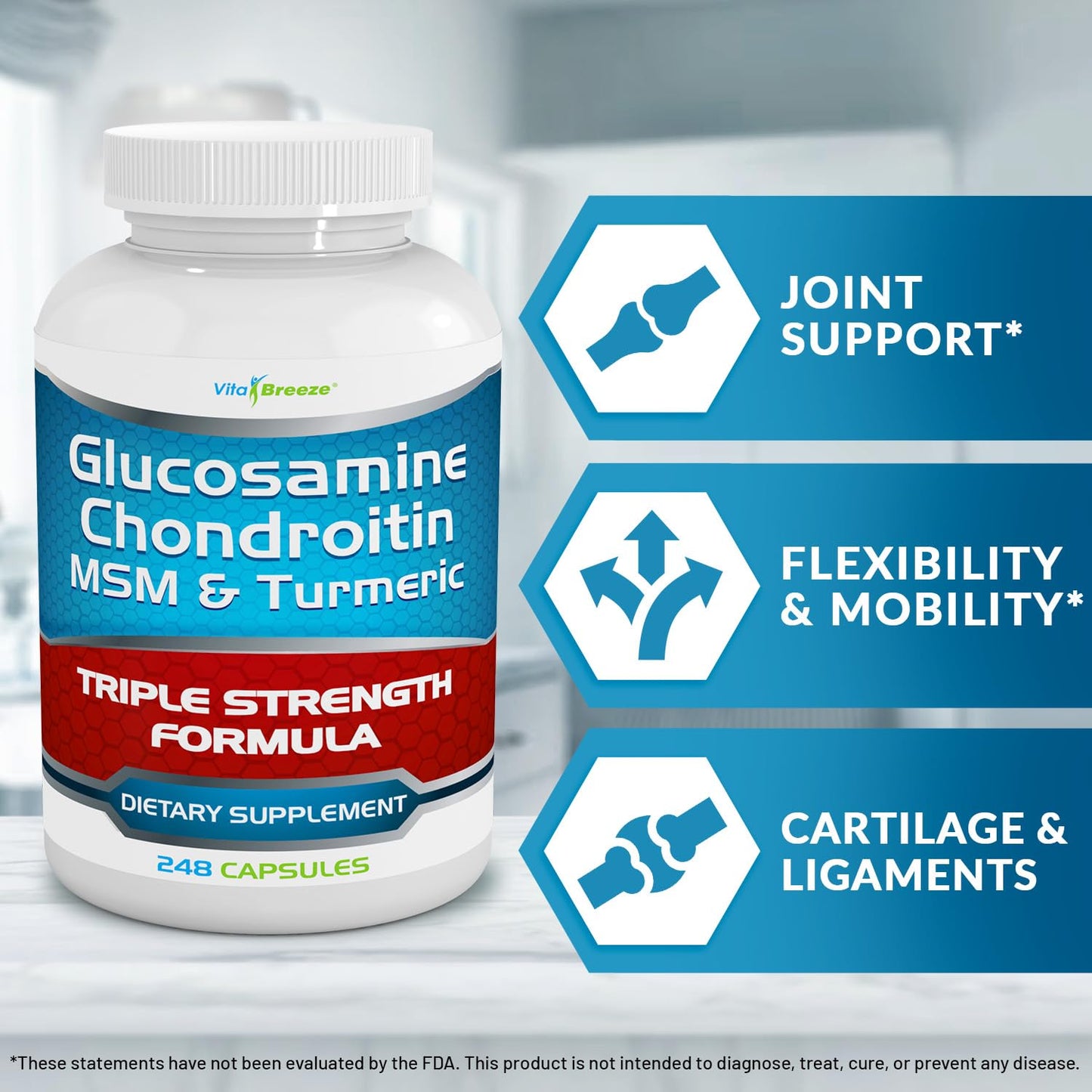 VitaBreeze Glucosamine Chondroitin, MSM & Turmeric Dietary Supplement - 248 Capsules - PrimeBioHealth - canada supplements