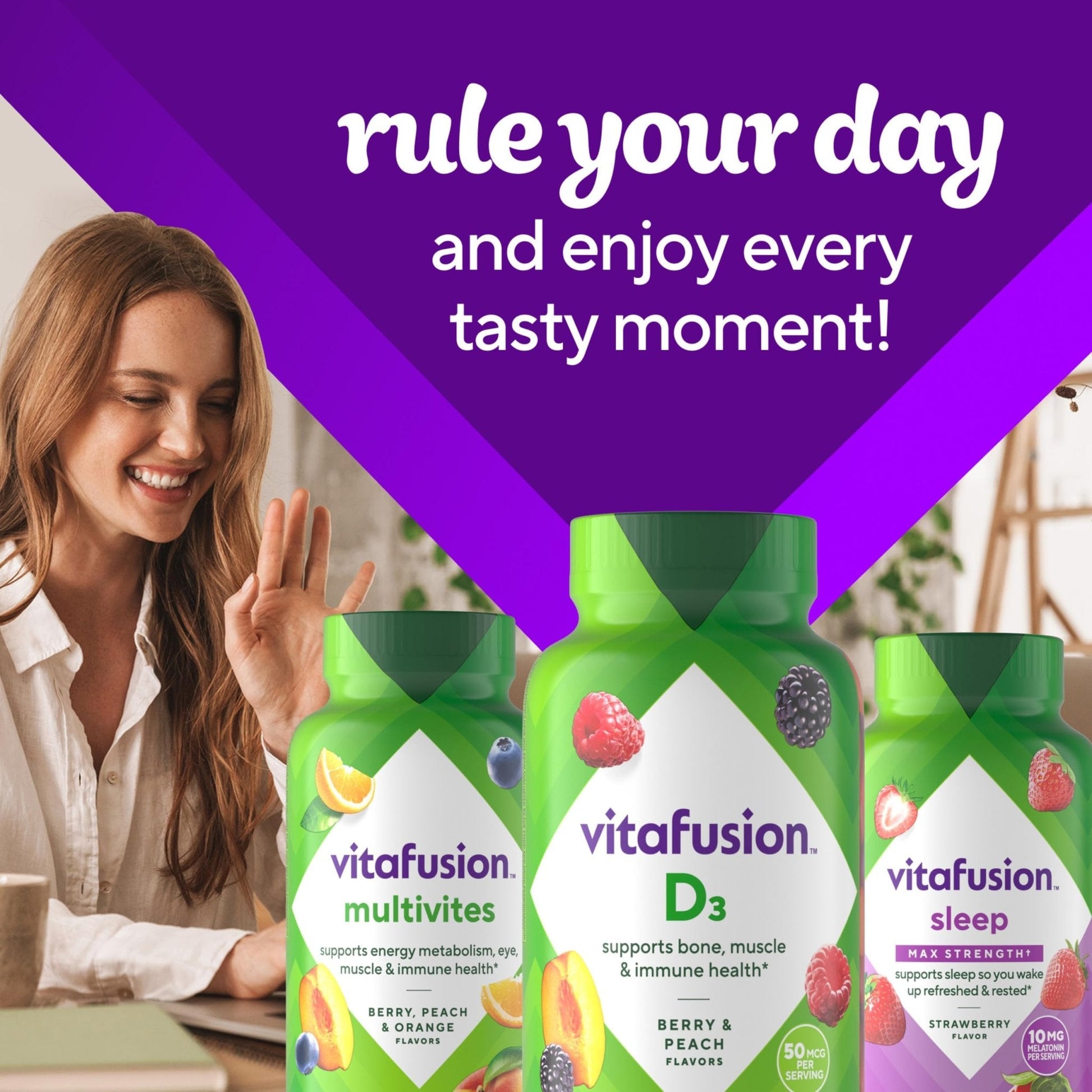 vitafusion Vitamin D3 Gummies, Bone and Immune Support, Peach, Blackberry, Strawberry Flavored - PrimeBioHealth - canada supplements