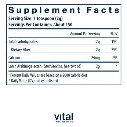 Vital Nutrients Arabinogalactan Powder - Vegan Prebiotic Fiber Supplement for GI Health, Liver, and Immune Support - PrimeBioHealth - canada supplements