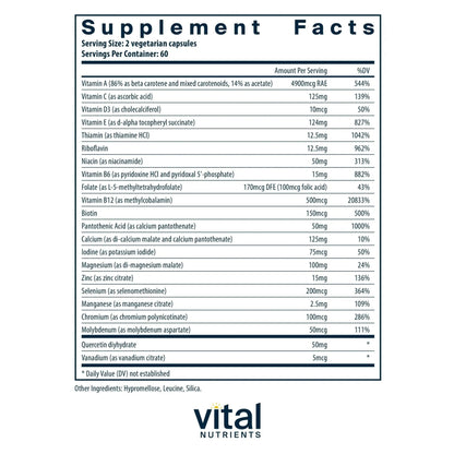 Vital Nutrients Multi-Nutrients 5 Ultra Antioxidant Formula | Boron, Copper, and Iron Free | Vegetarian Daily Multivitamin and Mineral - PrimeBioHealth - canada supplements
