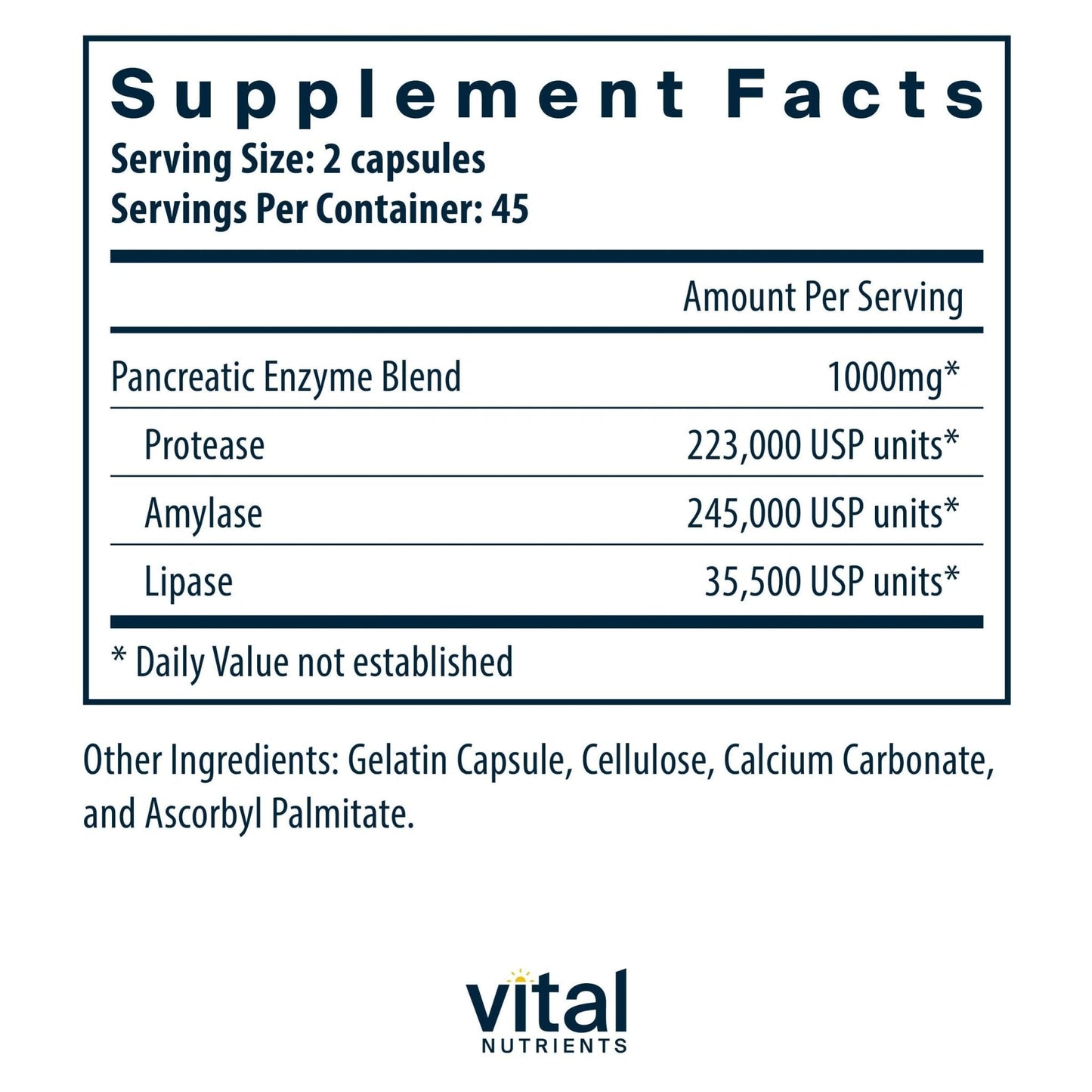 Vital Nutrients Pancreatic Enzymes 1000mg (Full Strength) - Pancreatin Digestion Supplement with Protease, Amylase & Lipase - Digestive Enzymes - PrimeBioHealth - canada supplements