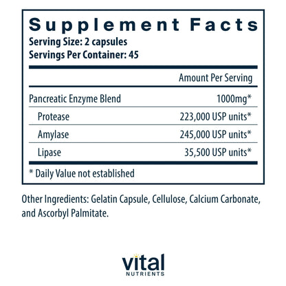 Vital Nutrients Pancreatic Enzymes 1000mg (Full Strength) - Pancreatin Digestion Supplement with Protease, Amylase & Lipase - Digestive Enzymes - PrimeBioHealth - canada supplements