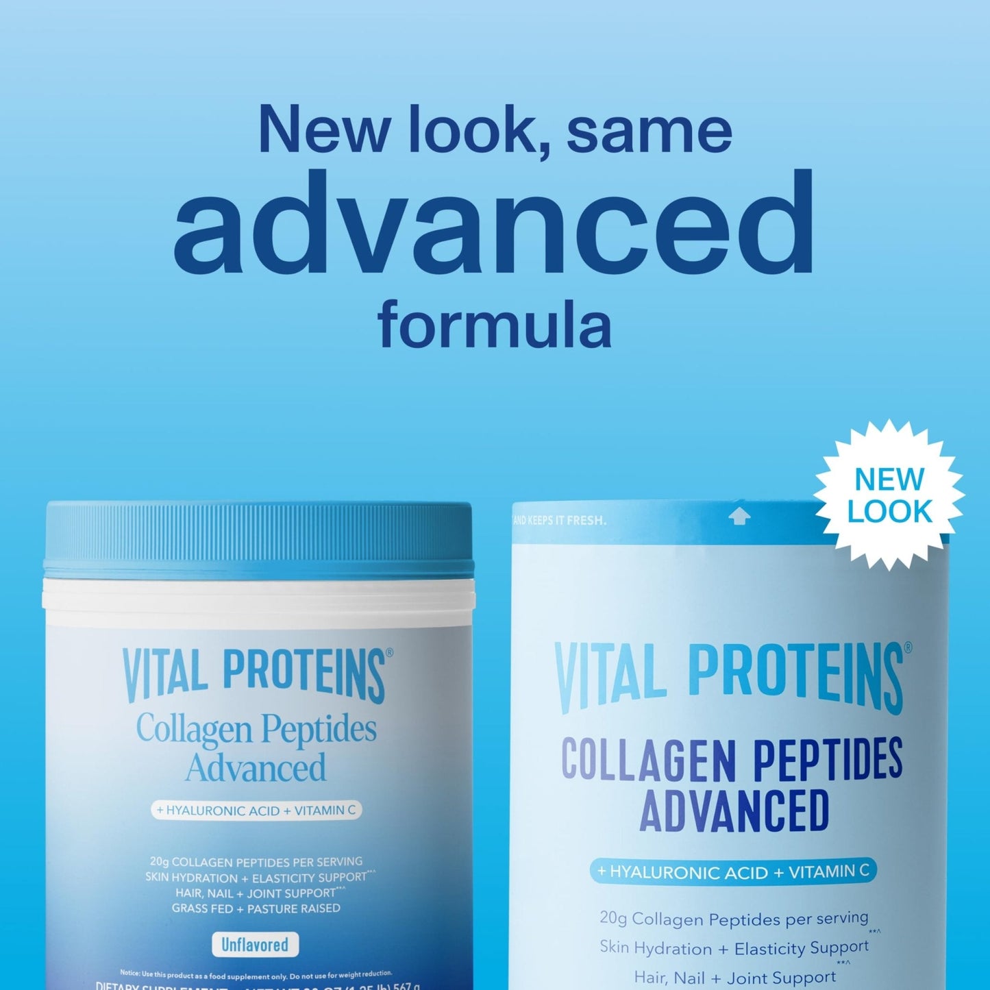 Vital Proteins Collagen Peptides Powder Advanced with Hyaluronic Acid & Vitamin C, 20oz Collagen Protein, Unflavored, 27 Servings - PrimeBioHealth - canada supplements
