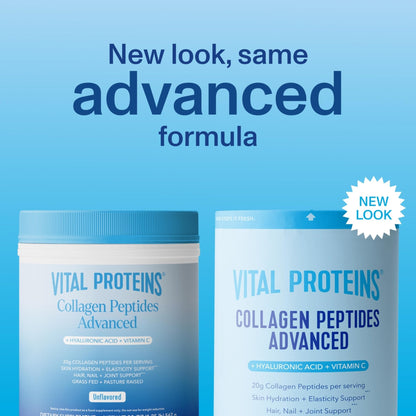 Vital Proteins Collagen Peptides Powder Advanced with Hyaluronic Acid & Vitamin C, 20oz Collagen Protein, Unflavored, 27 Servings - PrimeBioHealth - canada supplements
