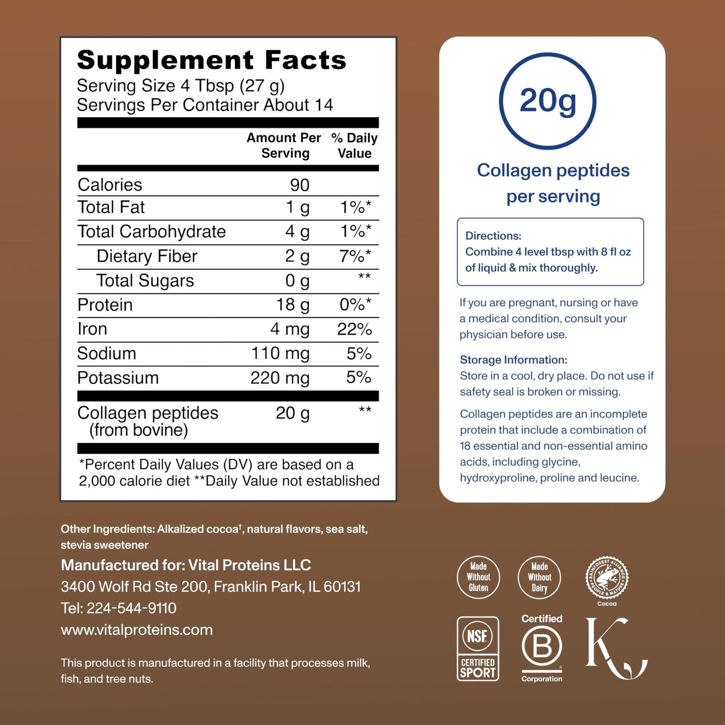 Vital Proteins Collagen Peptides Powder - Chocolate Powder for Hair, Nail, Skin, Bone & Joint Health, 13.5oz - PrimeBioHealth - canada supplements