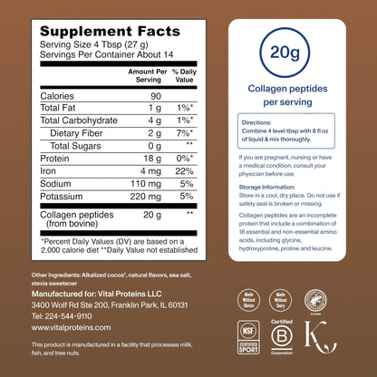 Vital Proteins Collagen Peptides Powder - Chocolate Powder for Hair, Nail, Skin, Bone & Joint Health, 13.5oz - PrimeBioHealth - canada supplements