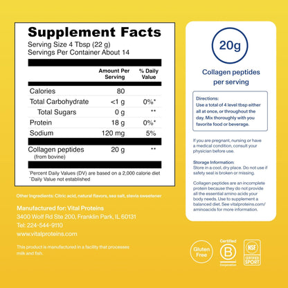 Vital Proteins Collagen Peptides Powder, Collagen Supplements, Hair & Skin Health, 14 Servings, Lemon - PrimeBioHealth - canada supplements