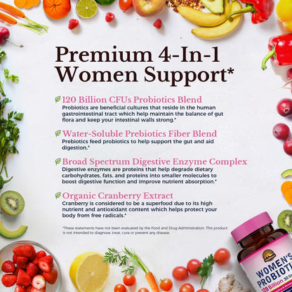 Vitalitown Probiotics for Women 120 Billion CFUs, 30 Strains, with Prebiotics & Digestive Enzymes & Cranberry, Gut & Vaginal Health, Vegan 30 - PrimeBioHealth - canada supplements
