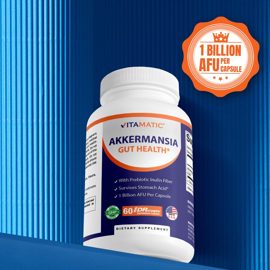 Vitamatic Akkermansia Muciniphila Gut Health - 60 DR Capsules (Delayed Released) - Made with Prebiotic Inulin Fiber - PrimeBioHealth - canada supplements