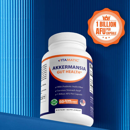 Vitamatic Akkermansia Muciniphila Gut Health - 60 DR Capsules (Delayed Released) - Made with Prebiotic Inulin Fiber - PrimeBioHealth - canada supplements
