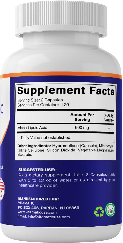 Vitamatic Alpha Lipoic Acid (ALA) 600mg Per Serving - 240 Vegetable Capsules - 120 Servings - Non-GMO & Gluten Free - PrimeBioHealth - canada supplements