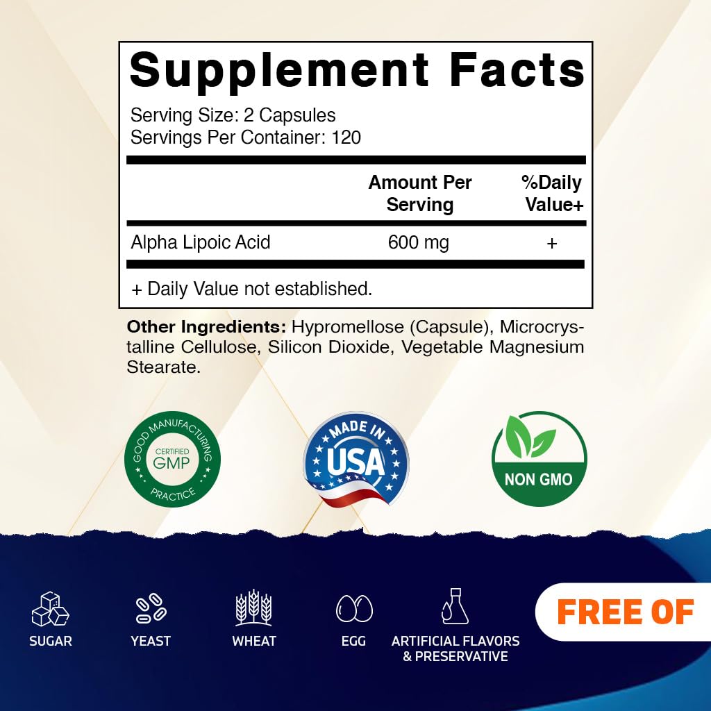 Vitamatic Alpha Lipoic Acid (ALA) 600mg Per Serving - 240 Vegetable Capsules - 120 Servings - Non-GMO & Gluten Free - PrimeBioHealth - canada supplements