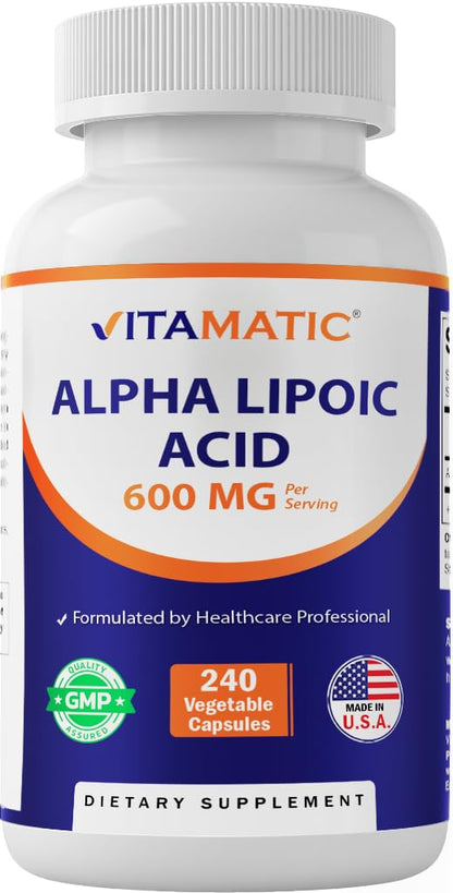 Vitamatic Alpha Lipoic Acid (ALA) 600mg Per Serving - 240 Vegetable Capsules - 120 Servings - Non-GMO & Gluten Free - PrimeBioHealth - canada supplements