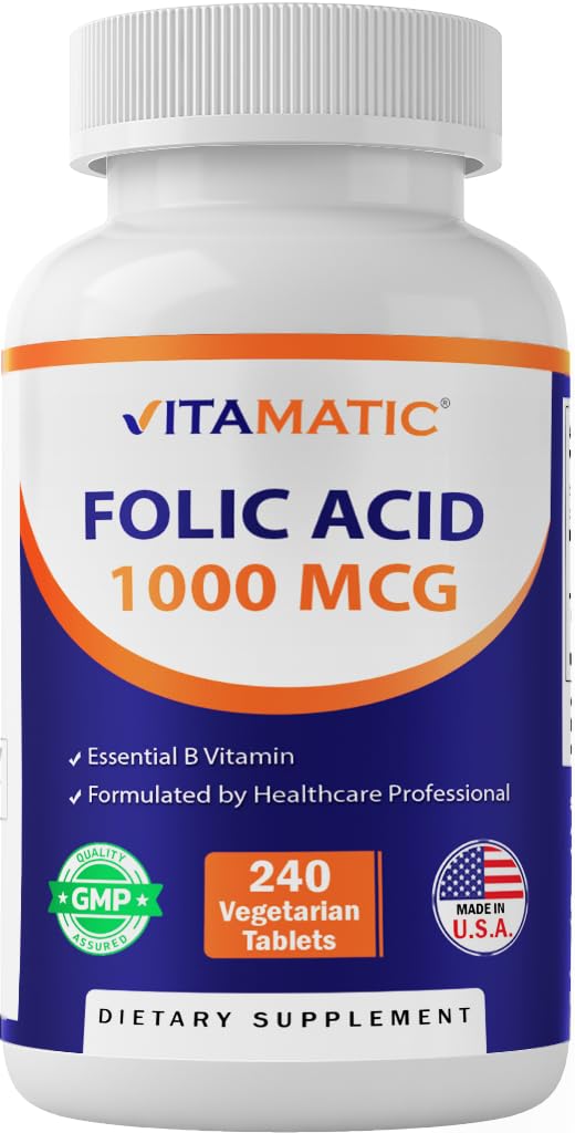 Vitamatic Folic Acid 1000 mcg (1 mg) - Vegetarian Tablets - 1667 mcg DFE - Vitamin B9 (240 Count (Pack of 1)) - PrimeBioHealth - canada supplements