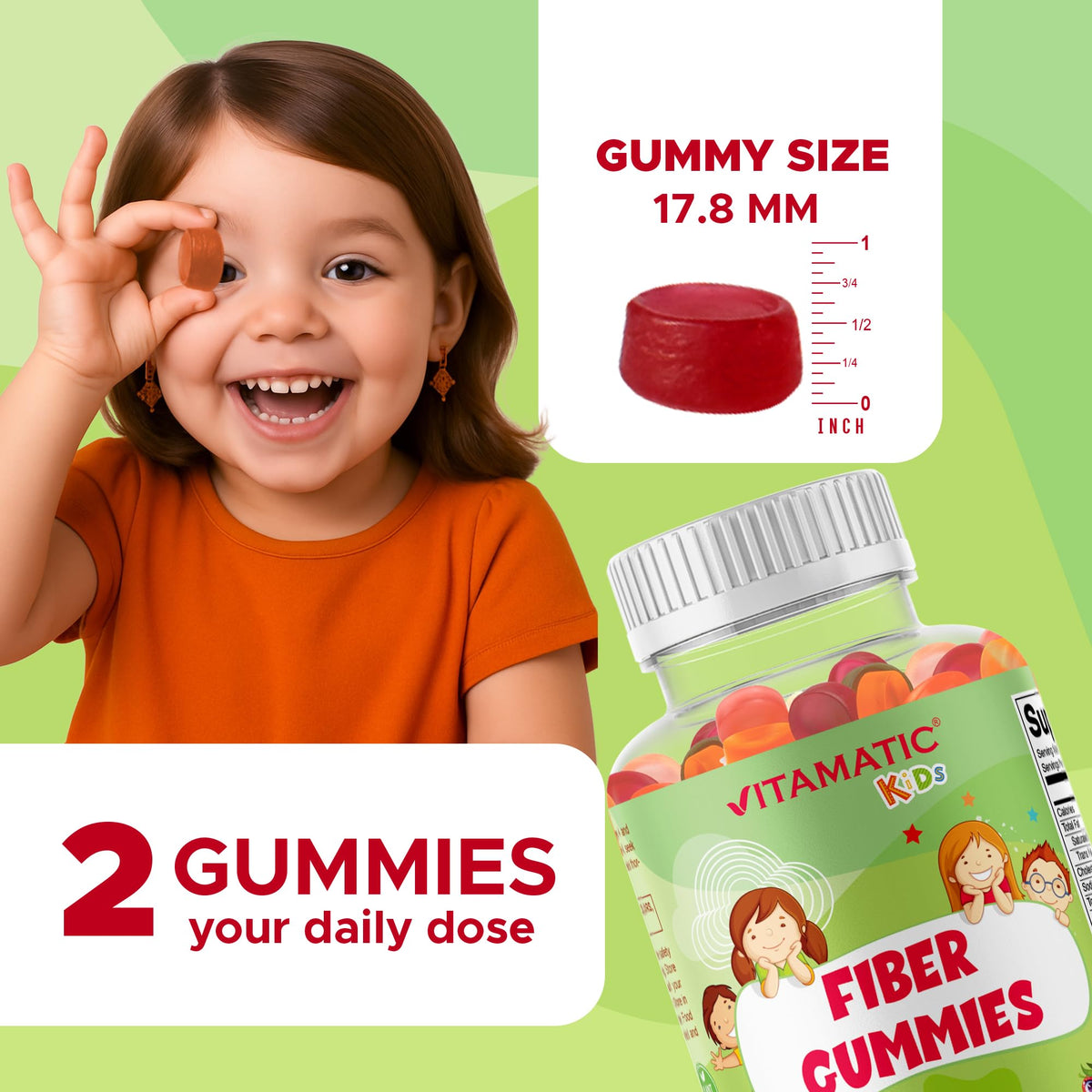 Vitamatic Kids Prebiotic Fiber Gummies – Extra Strength 4g Fiber – Zero Sugar Added – 60 Pectin-Based Gummies – Digestive Health & Regularity Support - PrimeBioHealth - canada supplements