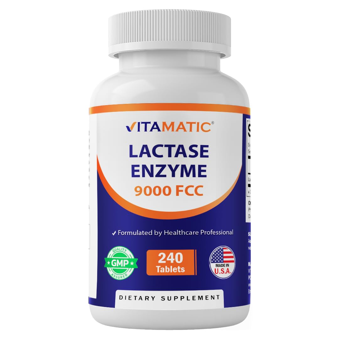 Vitamatic Lactase Enzyme 9000 FCC 240 Tablets - Lactose Intolerance Relief Caplets - PrimeBioHealth - canada supplements