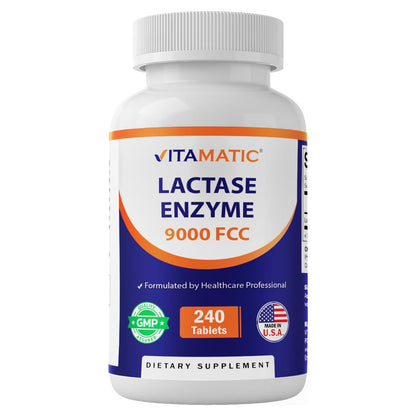 Vitamatic Lactase Enzyme 9000 FCC 240 Tablets - Lactose Intolerance Relief Caplets - PrimeBioHealth - canada supplements