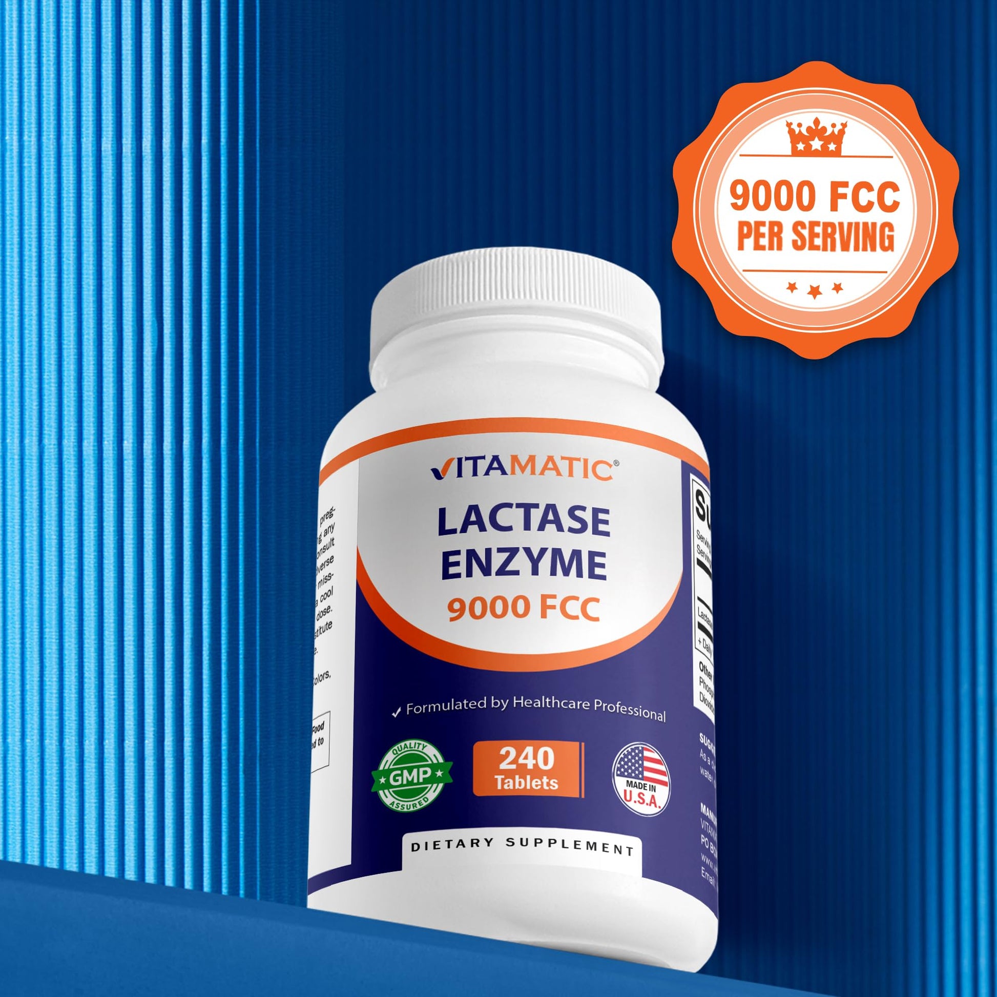 Vitamatic Lactase Enzyme 9000 FCC 240 Tablets - Lactose Intolerance Relief Caplets - PrimeBioHealth - canada supplements