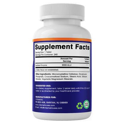 Vitamatic Lactase Enzyme 9000 FCC 240 Tablets - Lactose Intolerance Relief Caplets - PrimeBioHealth - canada supplements