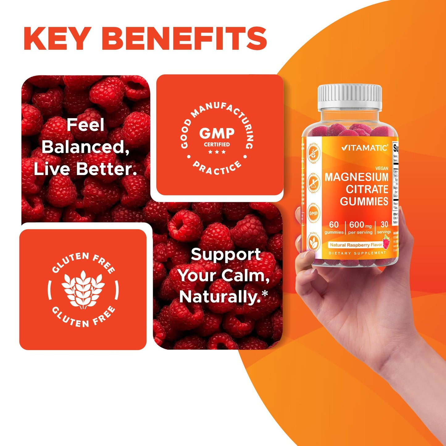 Vitamatic Magnesium Gummies 600mg per Serving – 60 Vegan Count for Relaxation, Muscle, Bone, and Energy Support - PrimeBioHealth - canada supplements