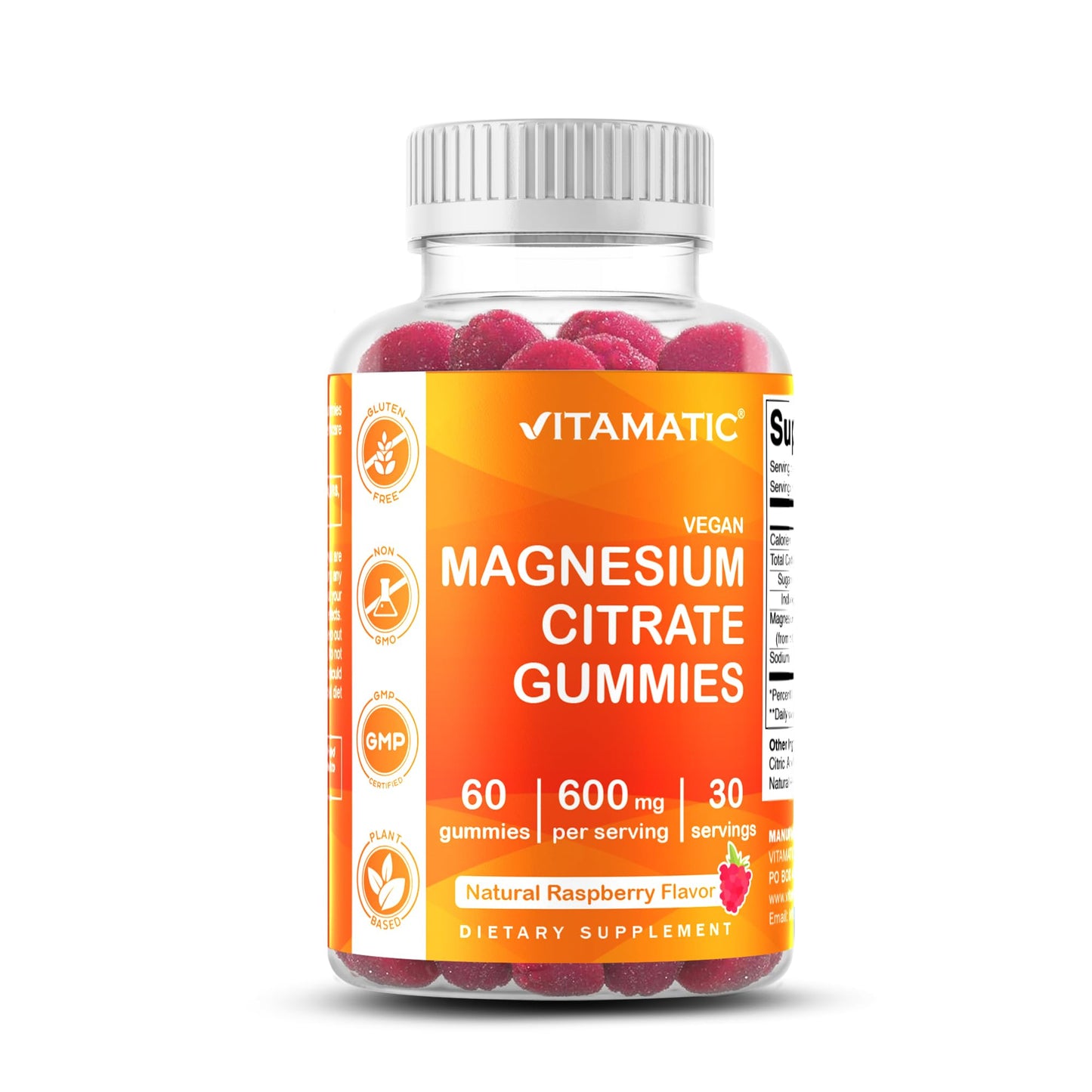 Vitamatic Magnesium Gummies 600mg per Serving – 60 Vegan Count for Relaxation, Muscle, Bone, and Energy Support - PrimeBioHealth - canada supplements