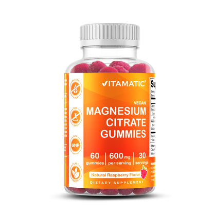 Vitamatic Magnesium Gummies 600mg per Serving – 60 Vegan Count for Relaxation, Muscle, Bone, and Energy Support - PrimeBioHealth - canada supplements