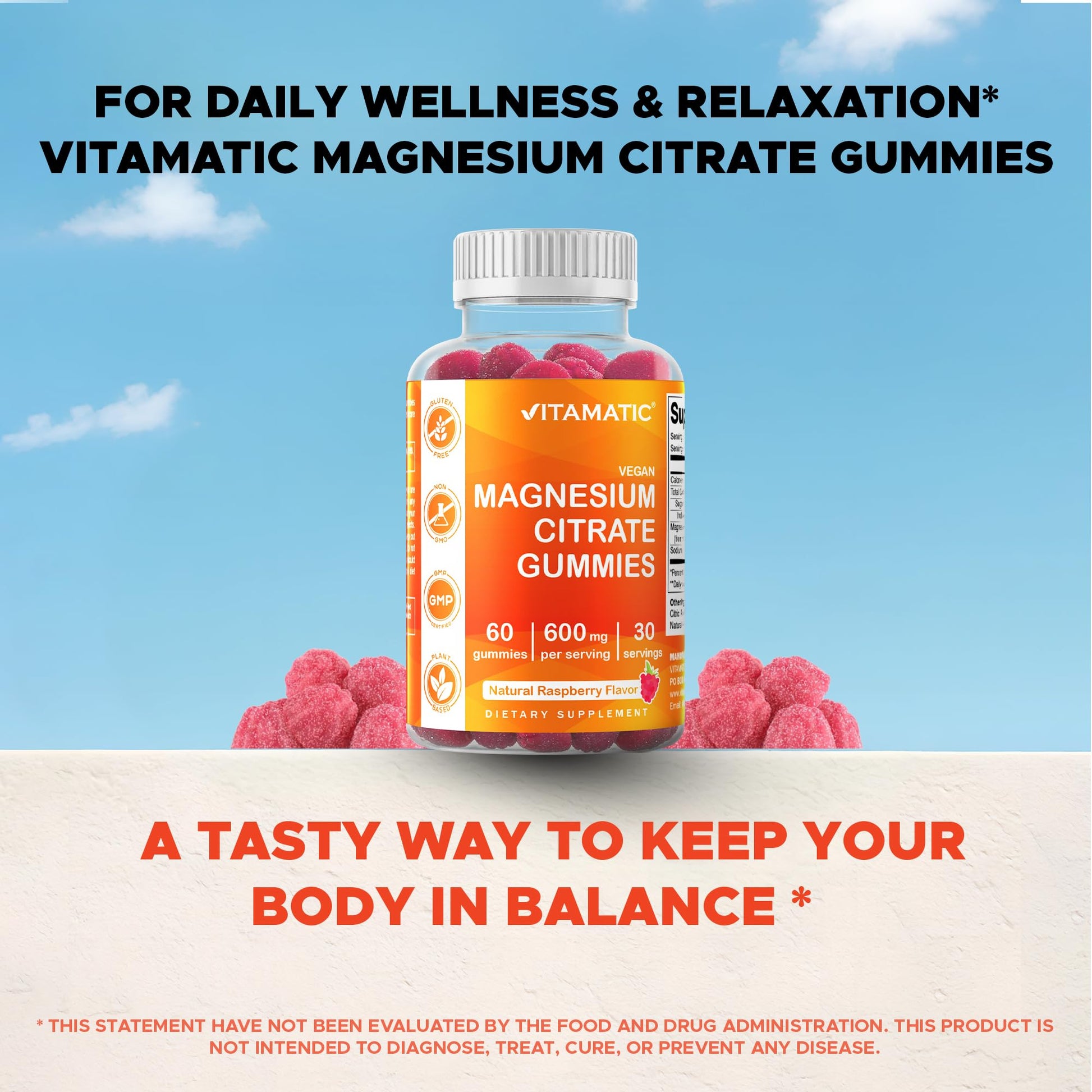 Vitamatic Magnesium Gummies 600mg per Serving – 60 Vegan Count for Relaxation, Muscle, Bone, and Energy Support - PrimeBioHealth - canada supplements